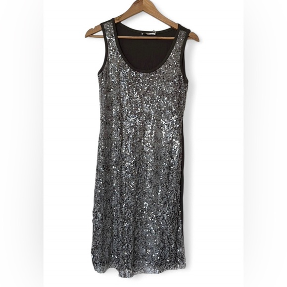 Calvin Klein Womens Brown Sequin Sleeveless Shift Midi Summer Dress Extra Small - Picture 1 of 11